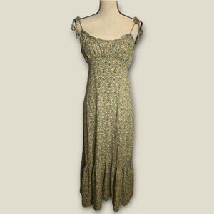 Audrey 3+1 green floral maxi dress with adjustable spaghetti straps, tie-up deta